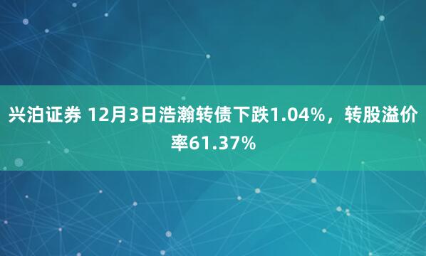 兴泊证券 12月3日浩瀚转债下跌1.04%，转股溢价率61.37%