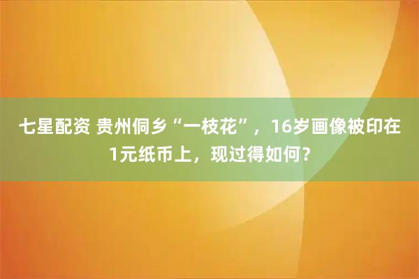 七星配资 贵州侗乡“一枝花”，16岁画像被印在1元纸币上，现过得如何？